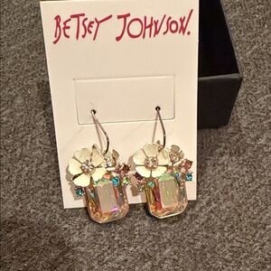 Betsey Johnson Gold Floral Earrings with Iridescent Gems
